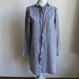 CP Shades Linen Striped Shirt Dress Full Button Down